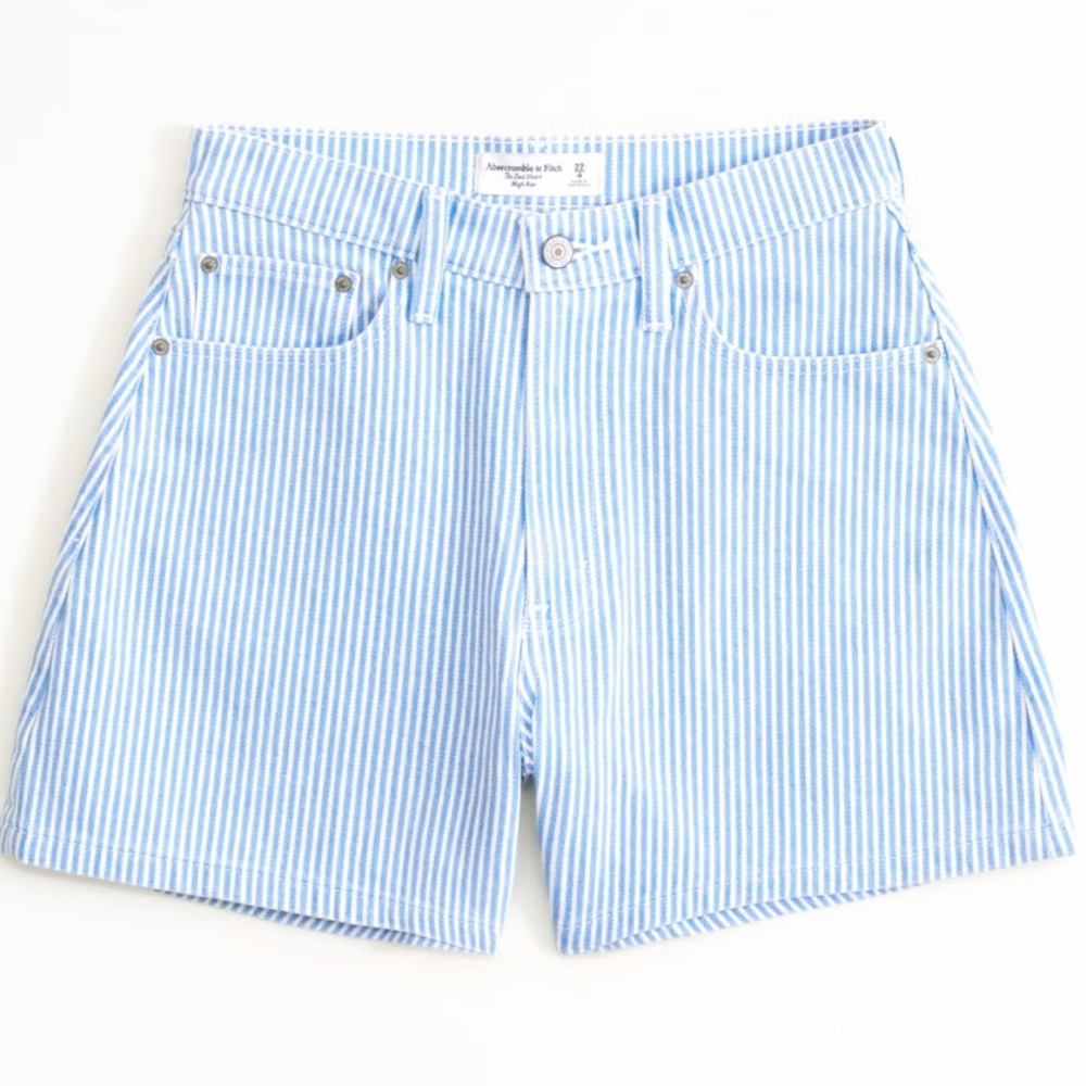 Abercrombie Curve Love High Rise Dad Shorts- Blue Striped Women's Shorts